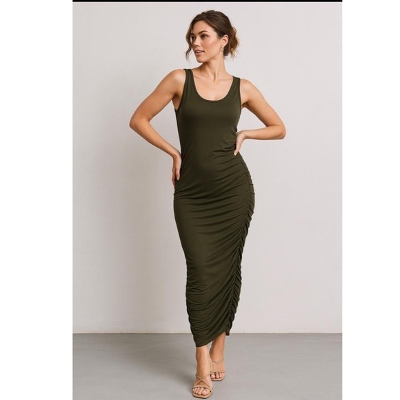 Zeagoo Olive Green Ruched Maxi Tank Dress Size XXL – Sleek Bodycon Style - Picture 1 of 9